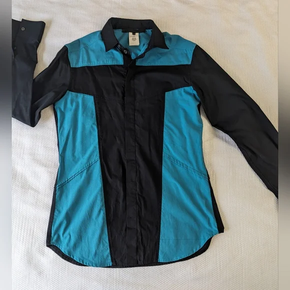 Karl Lagerfeld Long Sleeve Shirt Turquoise Black Made Italy Size 48 Slim Fit. - Picture 3 of 10